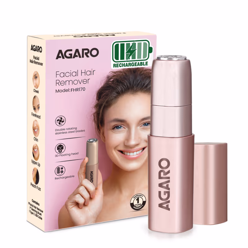 AGARO Facial Hair Remover FHR170, Rechargeable Painless Hair Remover, Rose Gold