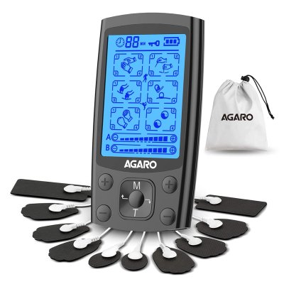 AGARO Dual Channel TENS Massager TM2421 | 24 Modes, 20 Intensity Levels | Rechargeable | Full Body Muscle Relaxation Device | 10 Gel Pads Included