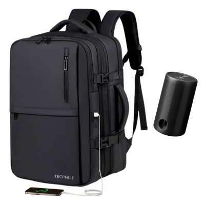VacuPack Smart Travel Vacuum Compression Backpack with Electric Pump Fit for 17.3” Laptop Bag 30L-55L Expandable Large Capacity, Water-Resistant, USB & Type C Port, Anti-Theft 3 Pin Lock